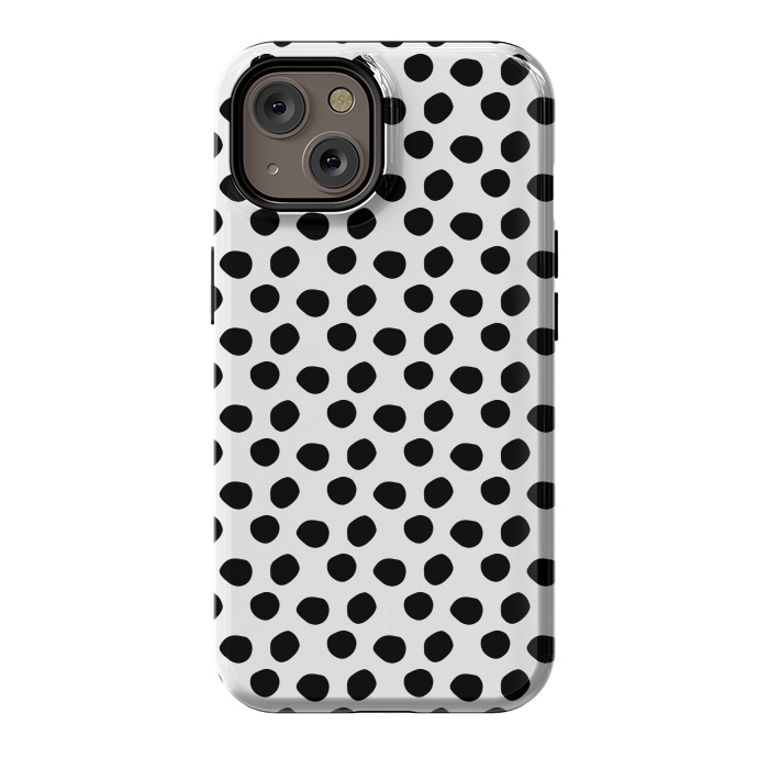 iPhone 14 StrongFit Hand drawn black polka dots on white by DaDo ART