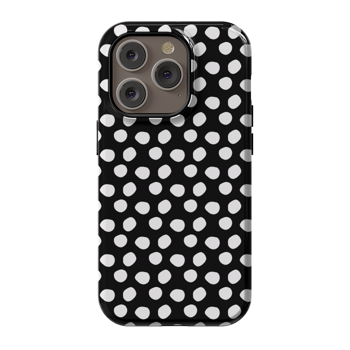 iPhone 14 Pro StrongFit Hand drawn white polka dots on black by DaDo ART