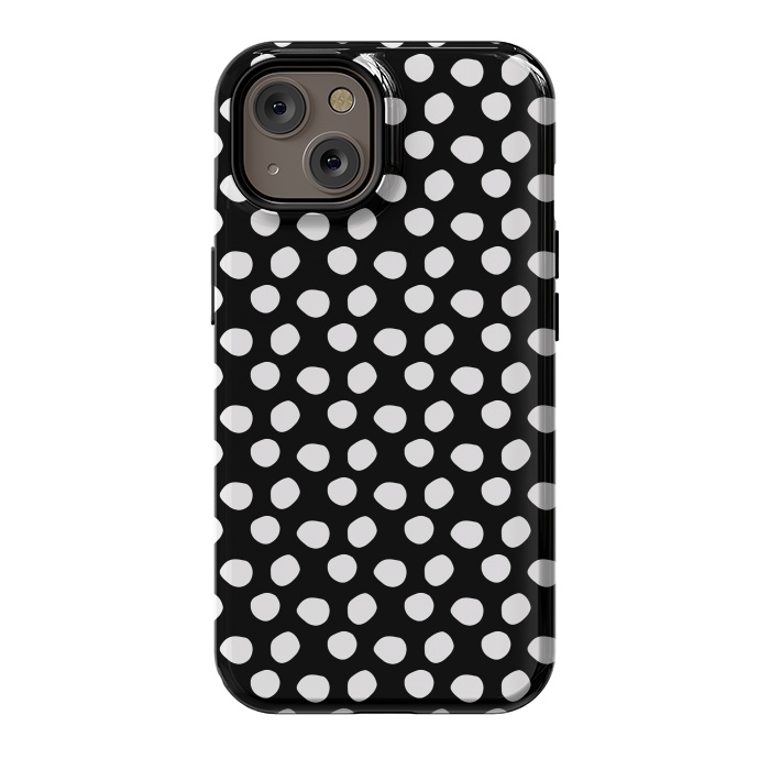 iPhone 14 StrongFit Hand drawn white polka dots on black by DaDo ART