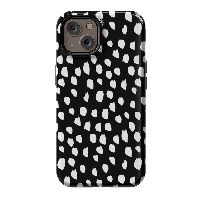 iPhone 14 StrongFit Hand drawn crazy white polka dots on black by DaDo ART
