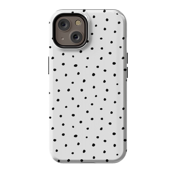 iPhone 14 StrongFit Hand drawn little black polka dots on white by DaDo ART