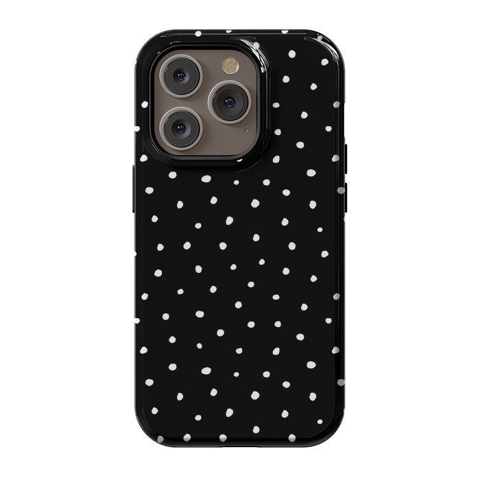 iPhone 14 Pro StrongFit Hand drawn little white polka dots on black by DaDo ART