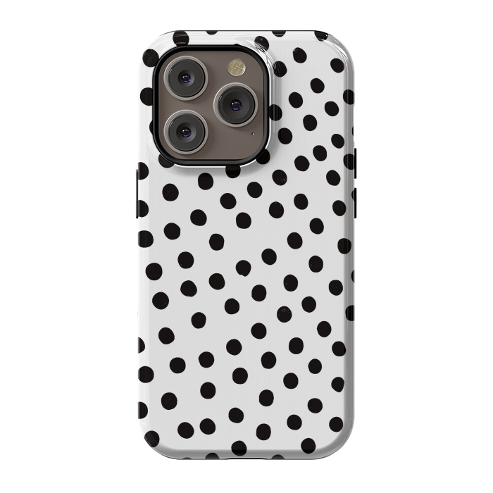 iPhone 14 Pro StrongFit Drunk black polka dots on white by DaDo ART