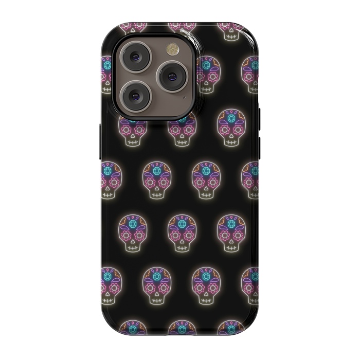 iPhone 14 Pro StrongFit Neon sugar skull pattern by Laura Nagel