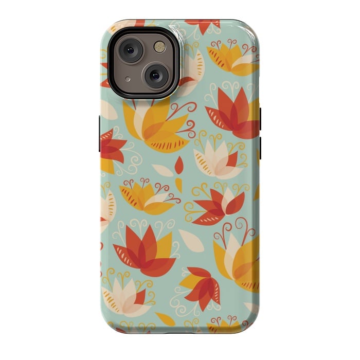 iPhone 14 StrongFit Whimsical Abstract Colorful Lily Floral Pattern by Boriana Giormova