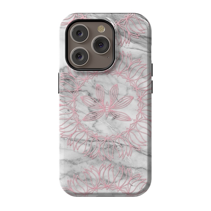 iPhone 14 Pro StrongFit Pink Glitter Mandala on Marble by  Utart
