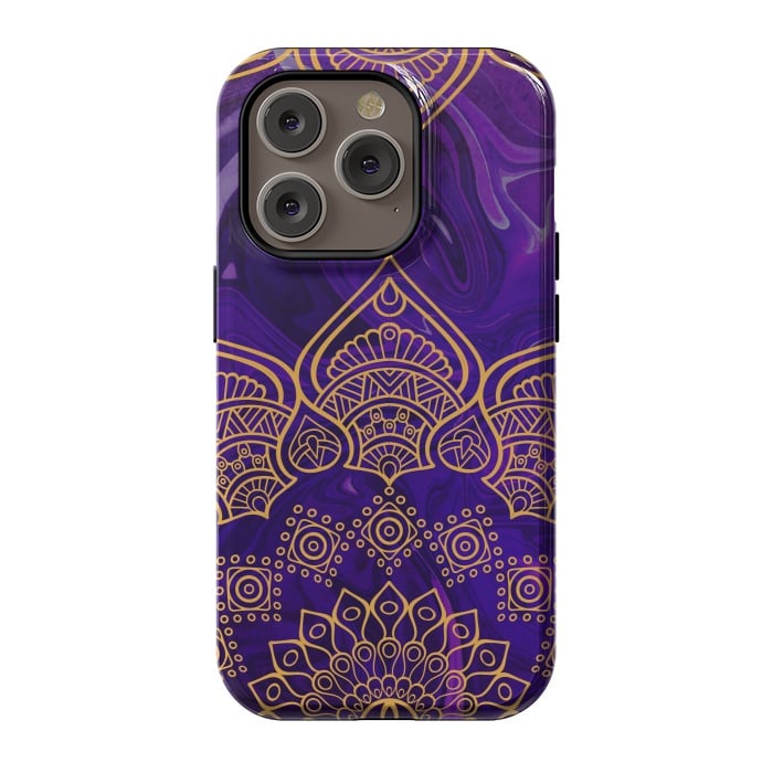 iPhone 14 Pro StrongFit Mandala in Purple Marble by Rossy Villarreal