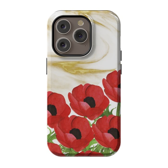 iPhone 14 Pro StrongFit Red Flowers on Marbel by Rossy Villarreal