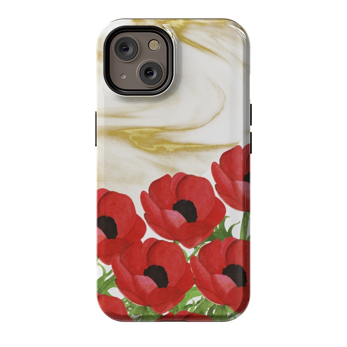 iPhone 14 StrongFit Red Flowers on Marbel by Rossy Villarreal