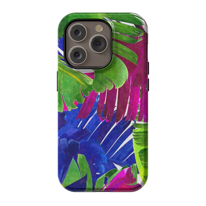 iPhone 14 Pro StrongFit Colorful Tropica Leaves by Alemi