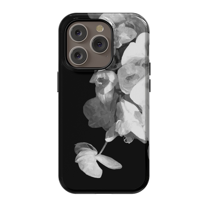 iPhone 14 Pro StrongFit White Orchids Black Background by Alemi