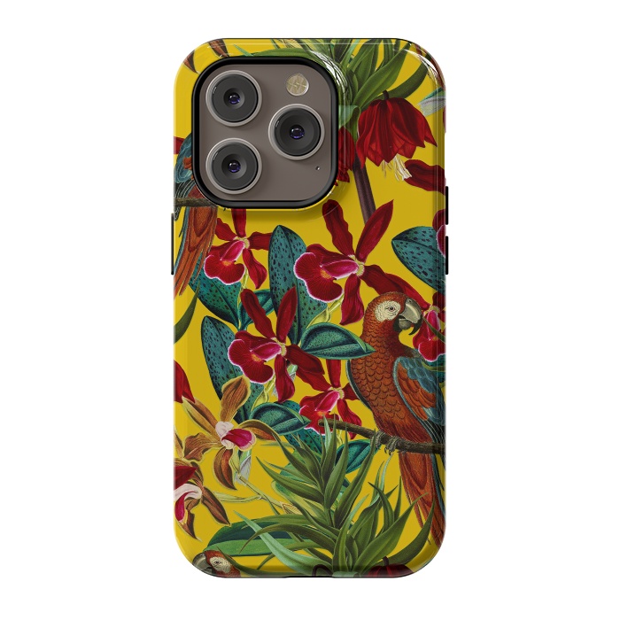 iPhone 14 Pro StrongFit Parrots in tropical flower jungle by  Utart
