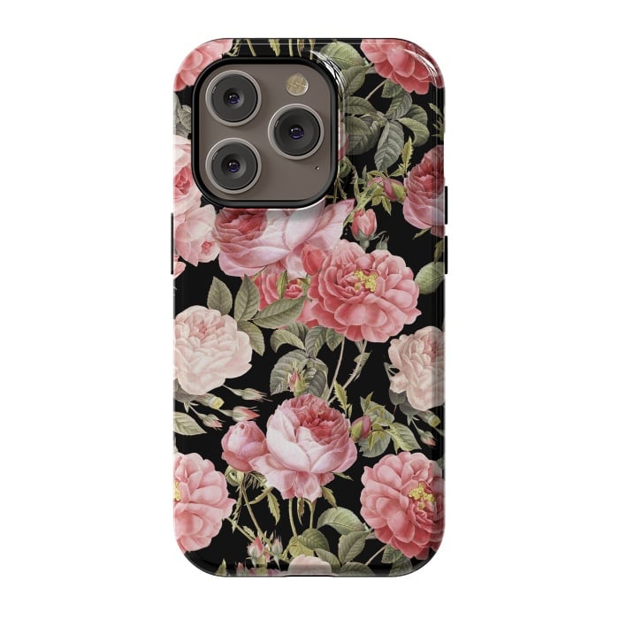 iPhone 14 Pro StrongFit Bridal Roses Pattern on Black by  Utart