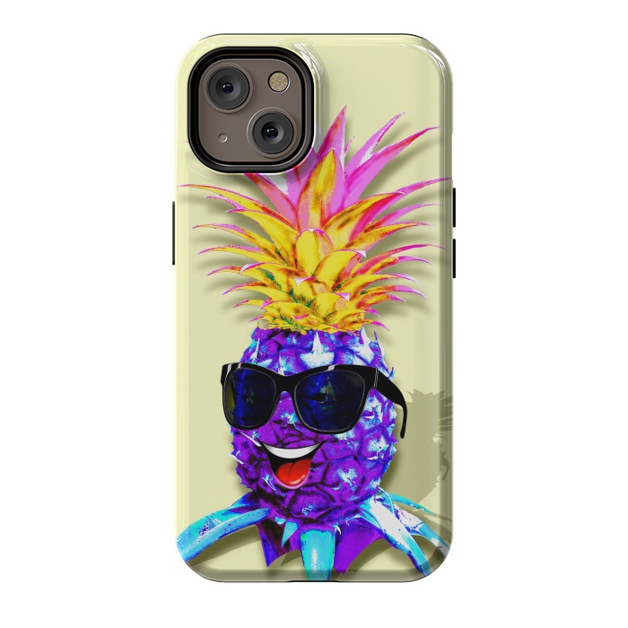 iPhone 14 StrongFit Pineapple Ultraviolet Happy Dude with Sunglasses  by BluedarkArt