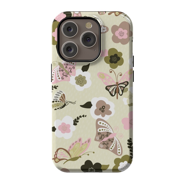 iPhone 14 Pro StrongFit Beautiful Butterflies on Mint Green by Paula Ohreen