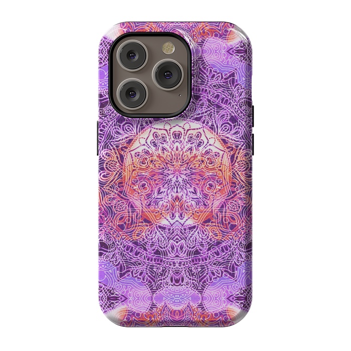 iPhone 14 Pro StrongFit Purple orange hippy mandala by Oana 