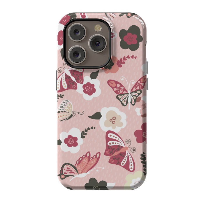 iPhone 14 Pro StrongFit Beautiful Butterflies on Dusty Pink by Paula Ohreen