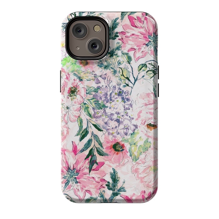 iPhone 14 StrongFit Boho chic watercolor pink floral hand paint by InovArts