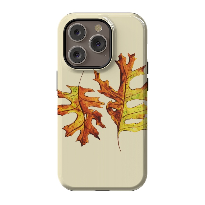 iPhone 14 Pro StrongFit Ink Watercolor Painted Autumn Leaves Nature Lover by Boriana Giormova