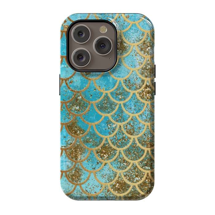 iPhone 14 Pro StrongFit Blue, Glitter and Gold Mermaid Scales by  Utart