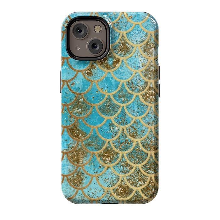 iPhone 14 StrongFit Blue, Glitter and Gold Mermaid Scales by  Utart