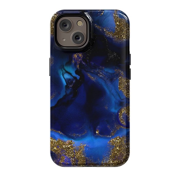 iPhone 14 StrongFit Indigo Blue and Gold Glitter Marble by  Utart