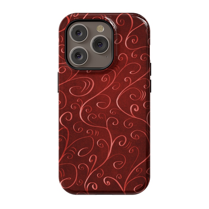 iPhone 14 Pro StrongFit Whimsical Elegant Textured Red Swirl Pattern by Boriana Giormova