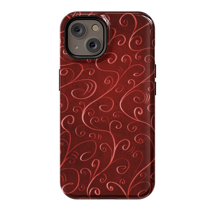 iPhone 14 StrongFit Whimsical Elegant Textured Red Swirl Pattern by Boriana Giormova