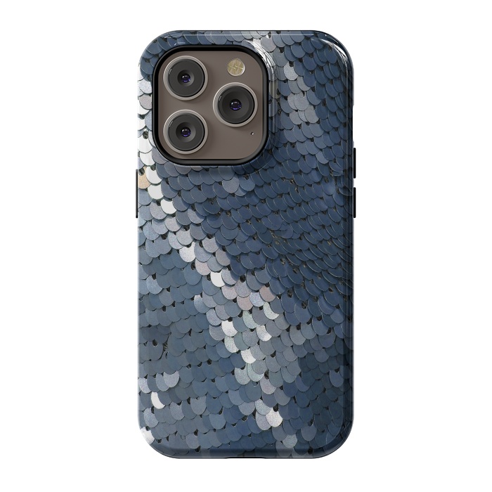 iPhone 14 Pro StrongFit Shiny Blue Gray Sequins by Andrea Haase