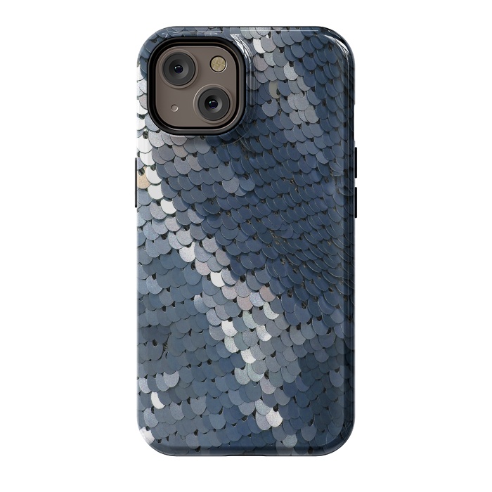 iPhone 14 StrongFit Shiny Blue Gray Sequins by Andrea Haase