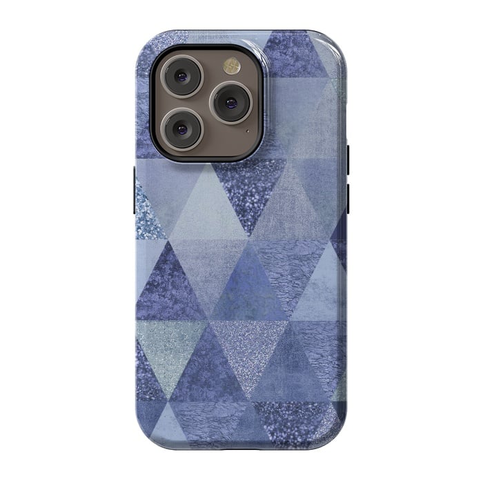 iPhone 14 Pro StrongFit Blue Glitter Triangle Pattern by Andrea Haase