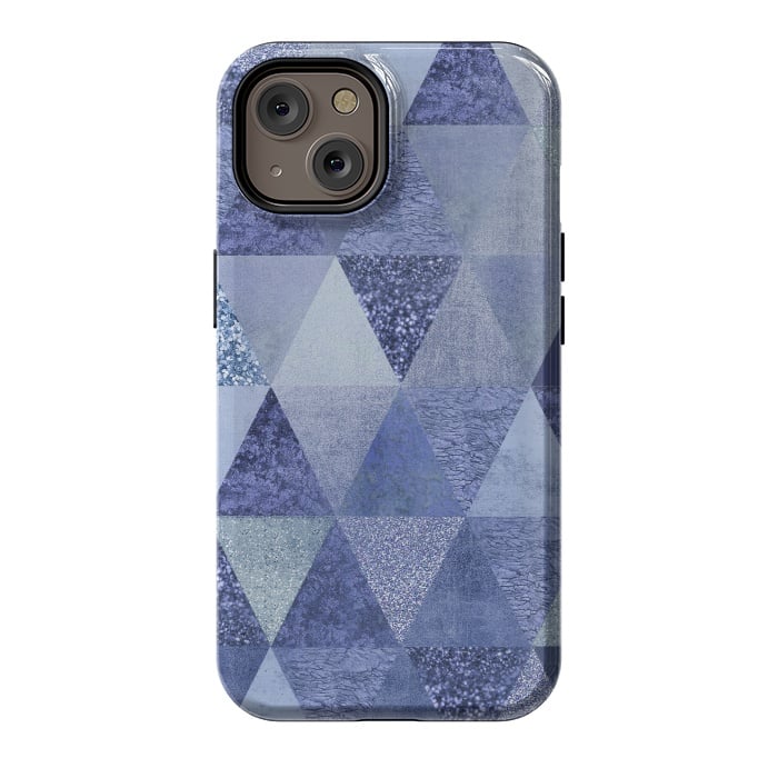 iPhone 14 StrongFit Blue Glitter Triangle Pattern by Andrea Haase