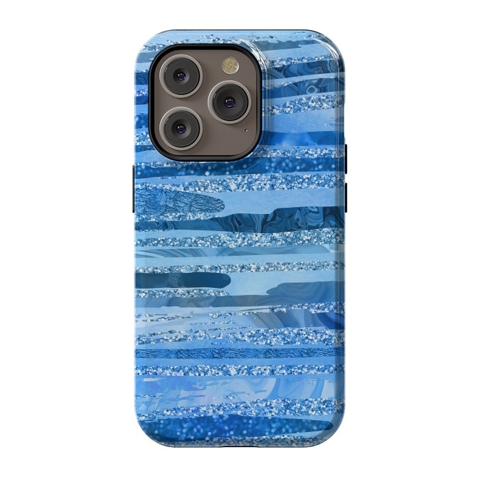 iPhone 14 Pro StrongFit Blue And Aqua Glitter Stripes by Andrea Haase