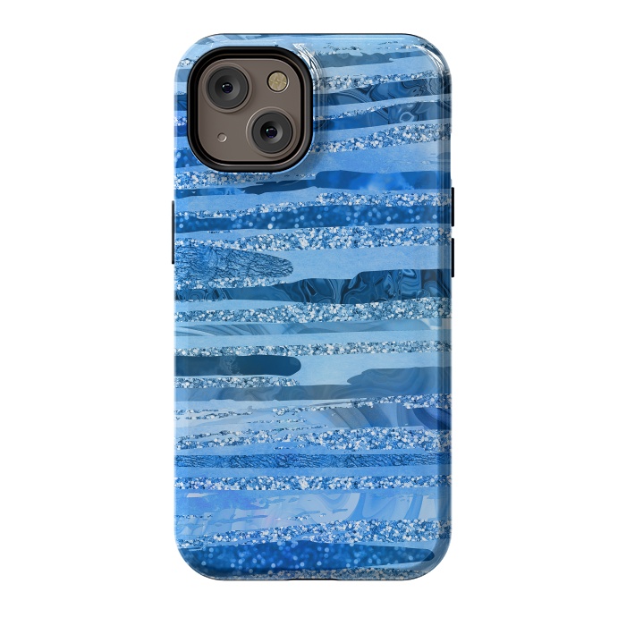 iPhone 14 StrongFit Blue And Aqua Glitter Stripes by Andrea Haase