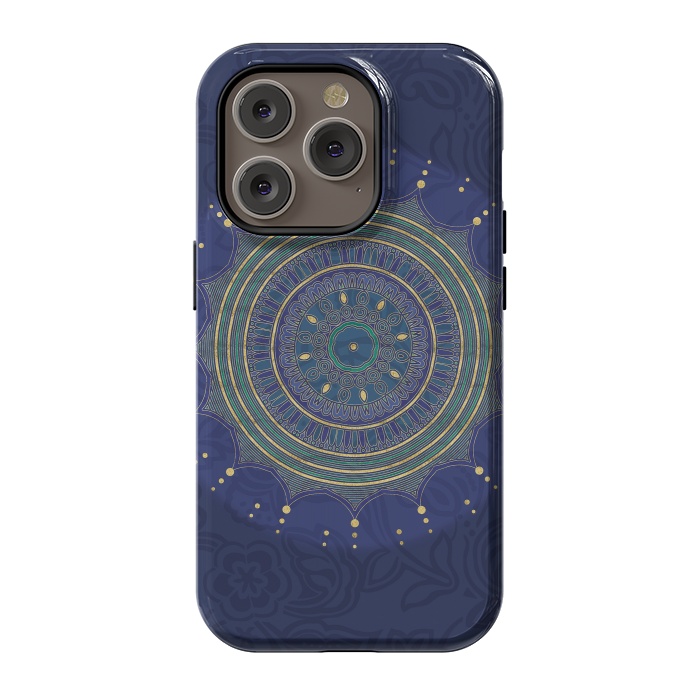 iPhone 14 Pro StrongFit Blue Mandala With Gold by Andrea Haase