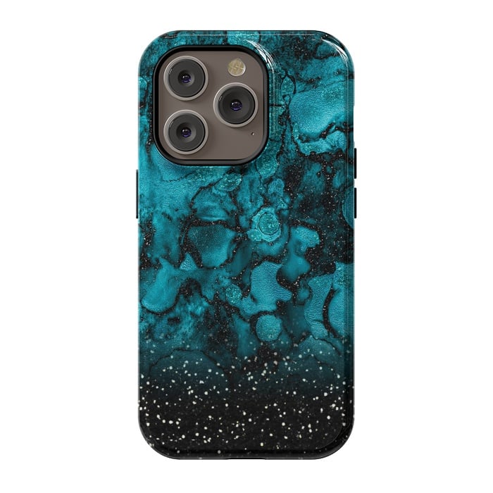 iPhone 14 Pro StrongFit Indigo Blue Marble and Black Glitter by  Utart