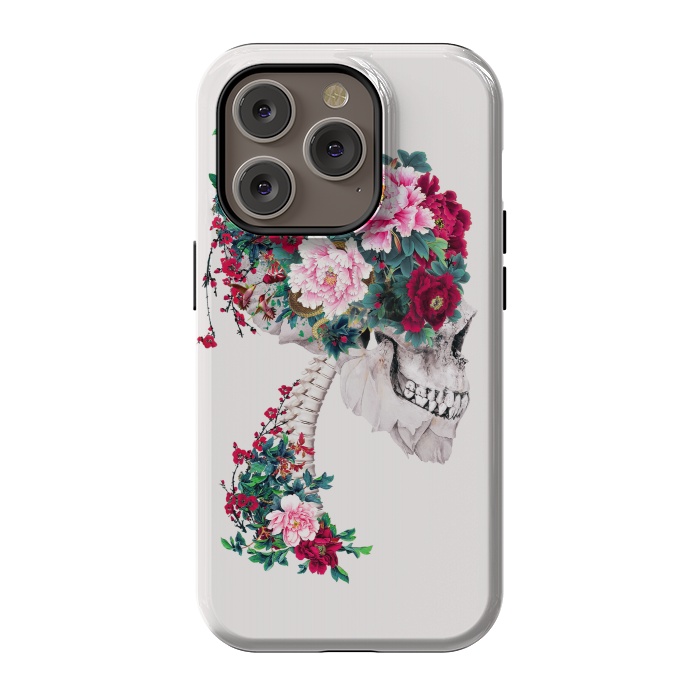iPhone 14 Pro StrongFit Skull with Peonies by Riza Peker