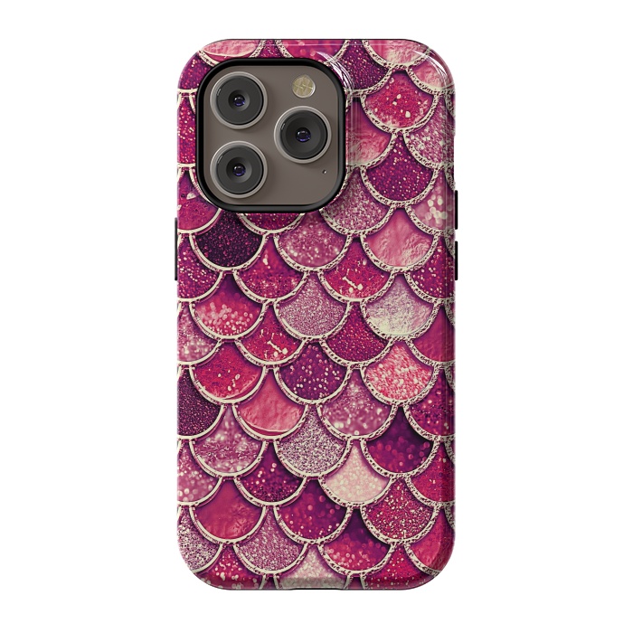 iPhone 14 Pro StrongFit Pink and Purple Pretty Sparkling Mermaid Scales  by  Utart