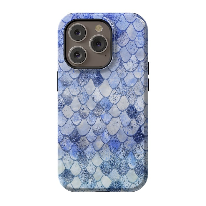 iPhone 14 Pro StrongFit Blue Summer Wonky Watercolor and Glitter Mermaid Scales by  Utart