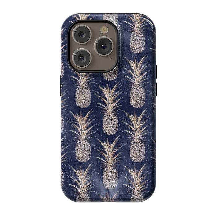 iPhone 14 Pro StrongFit Modern Golden pineapples nebula pattern by InovArts
