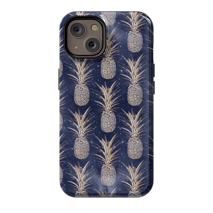 iPhone 14 StrongFit Modern Golden pineapples nebula pattern by InovArts