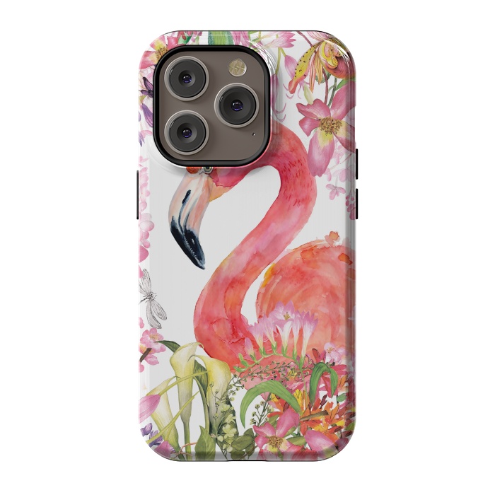 iPhone 14 Pro StrongFit Flamingo in Flower Jungle by  Utart