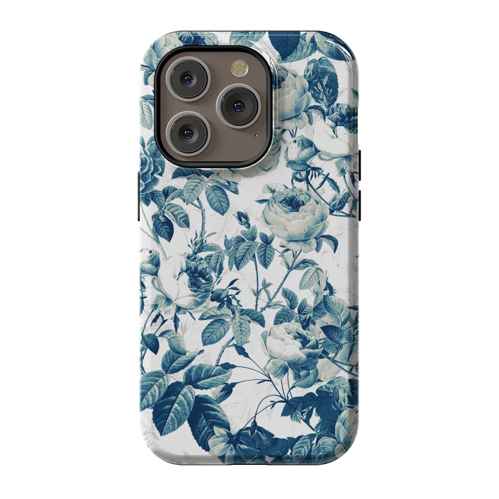 iPhone 14 Pro StrongFit Blue Vintage Rose Pattern  by  Utart
