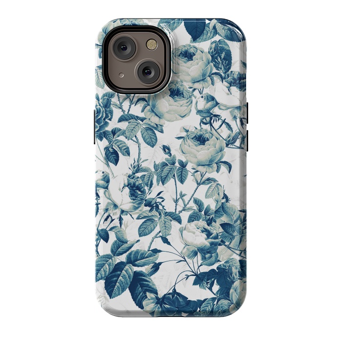 iPhone 14 StrongFit Blue Vintage Rose Pattern  by  Utart
