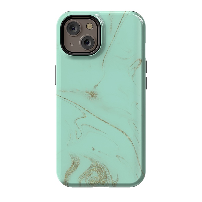 iPhone 14 StrongFit Elegant gold and mint marble image by InovArts