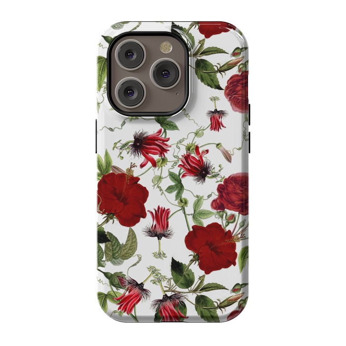 iPhone 14 Pro StrongFit Red Hibiscus and Passiflora Pattern on White by  Utart