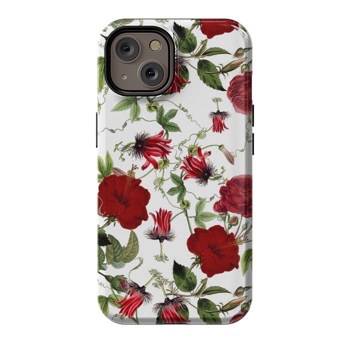 iPhone 14 StrongFit Red Hibiscus and Passiflora Pattern on White by  Utart