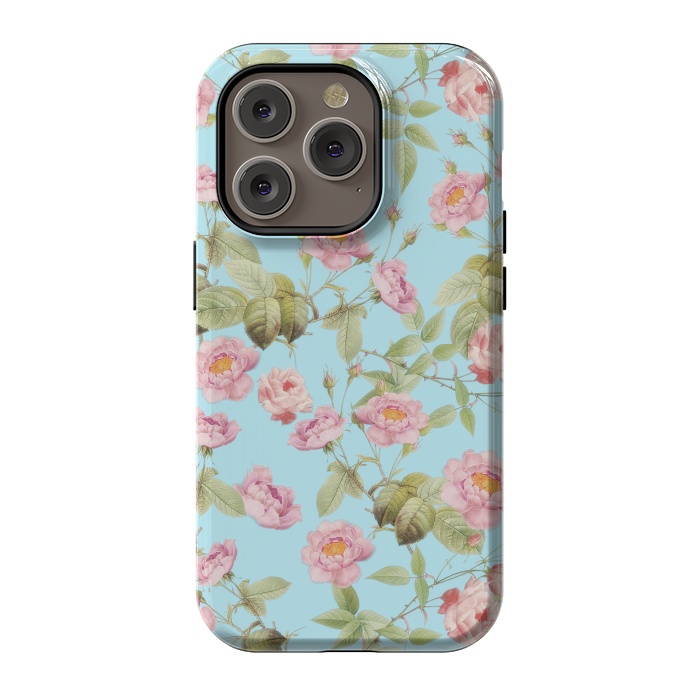 iPhone 14 Pro StrongFit Pastel Teal and Pink Roses Pattern by  Utart