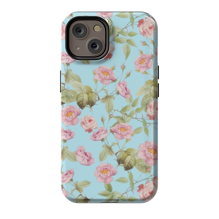 iPhone 14 StrongFit Pastel Teal and Pink Roses Pattern by  Utart