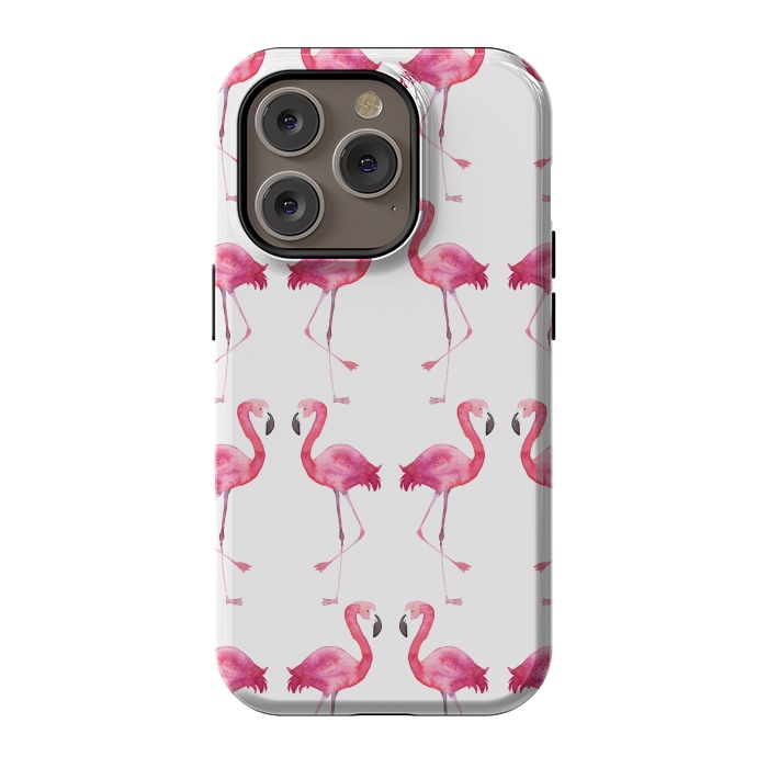 iPhone 14 Pro StrongFit Pink Watercolor Flamingo Print by Becky Starsmore